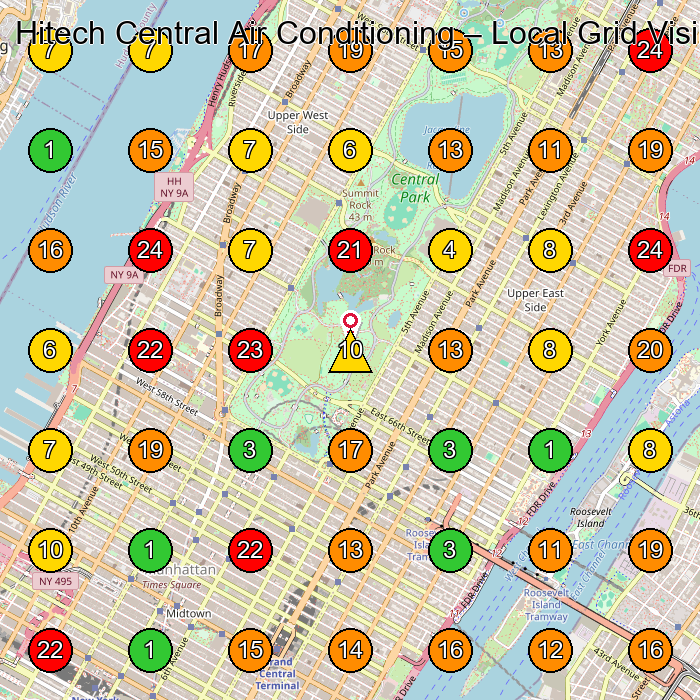 Hitech Central Air Conditioning Hvac Contractor GeoGrid ranking map for New York NY